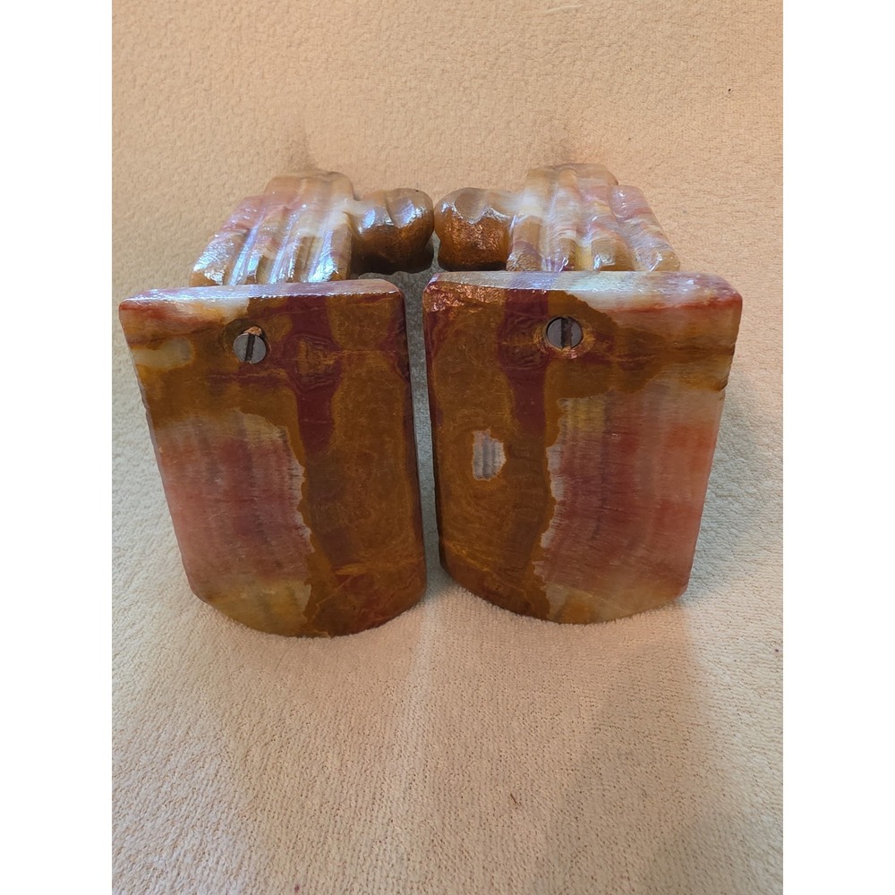 Vintage Onyx Marble Alabaster Mexican Siesta Cactus Book Ends Large 6 3/4" tall - Picture 4 of 5